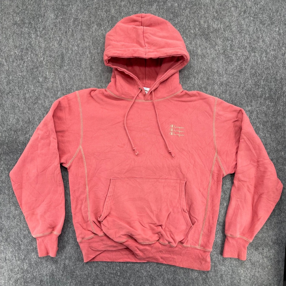 Champion Hoodie Mens Medium Reverse Weave Pink Contrast Stitch Sweatshirt